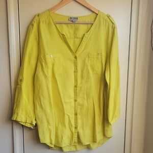 JM Collection Chartreuse Button-Down Shirt